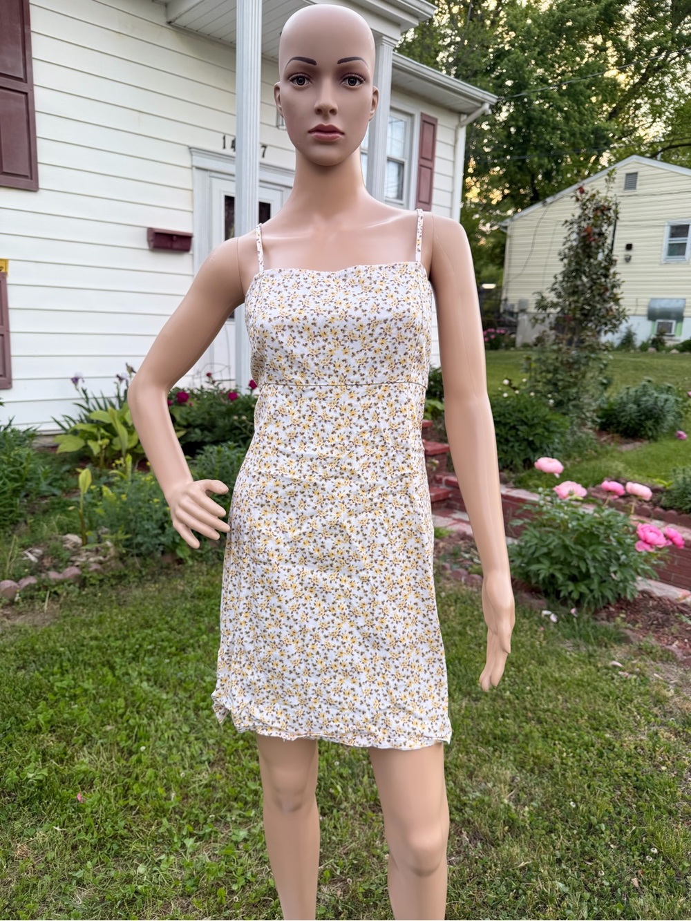 wild fable White Mini Dress with Yellow Floral Print